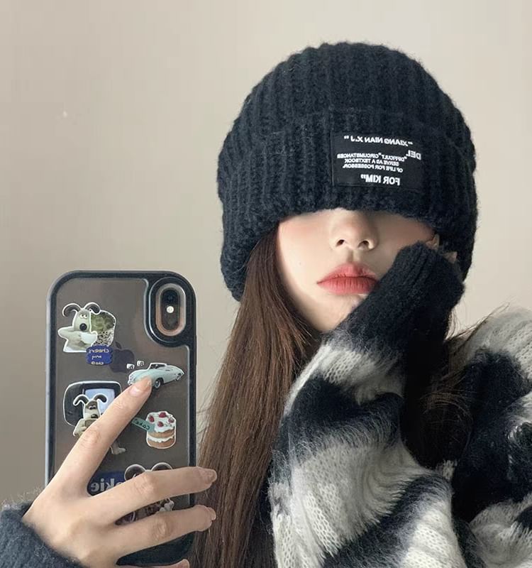 Beanie Applique Knit Ribbed