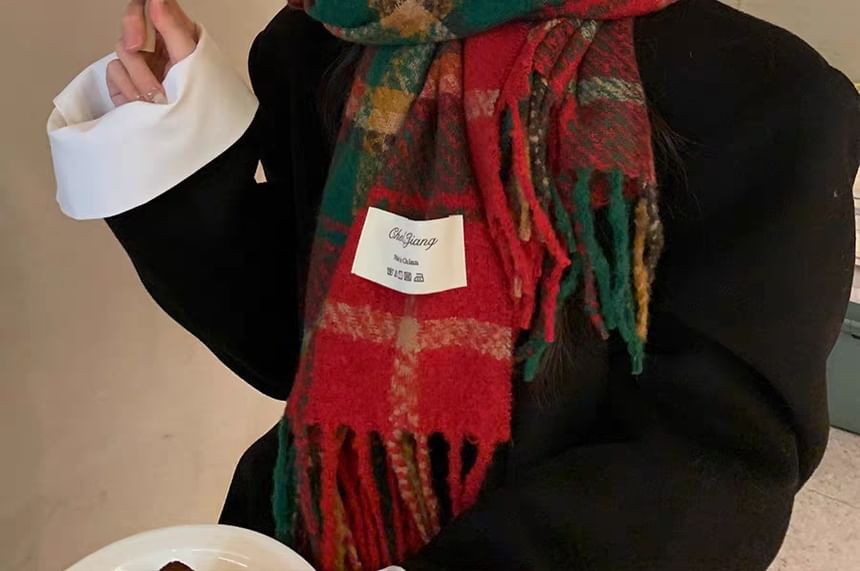 Plaid Fringe Scarf