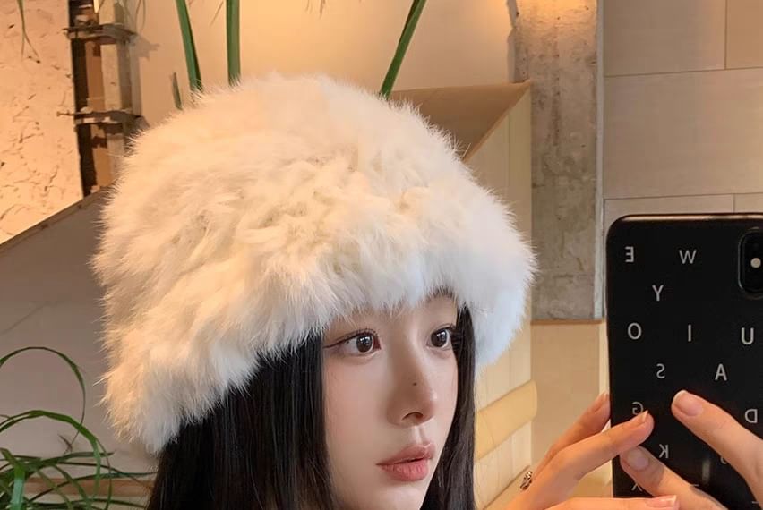 Hat / Fur Plain Bucket Star Faux