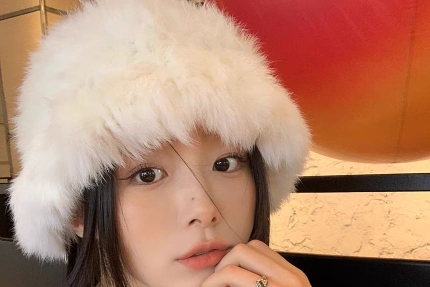Hat / Fur Plain Bucket Star Faux