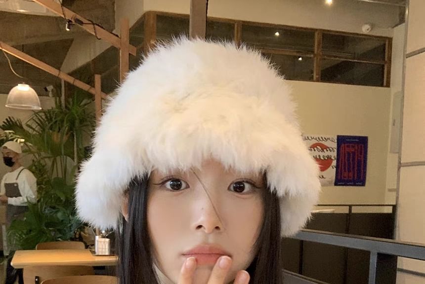 Hat / Fur Plain Bucket Star Faux