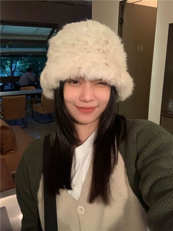 Hat / Fur Plain Bucket Star Faux