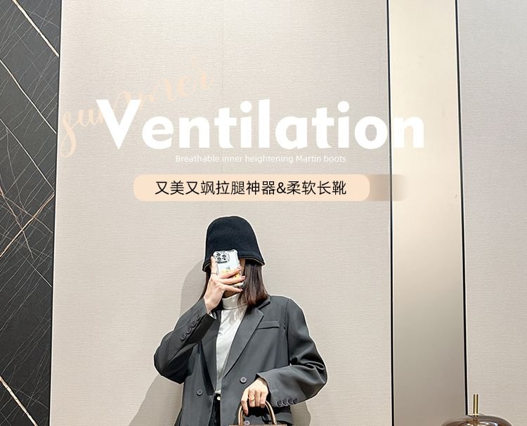 Boots Buckled Zip-Up Plain Platform Faux Leather Tall