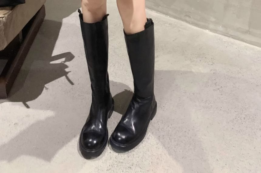 Leather Boots Platform Tall Genuine Zip-Up Plain