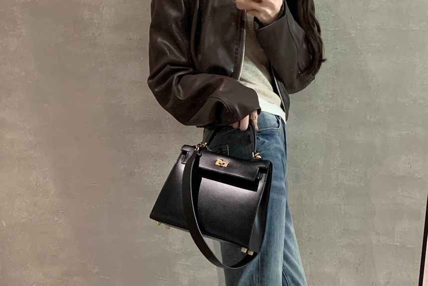 Chunky Heel Plain Zip-Up Genuine Leather Short Boots