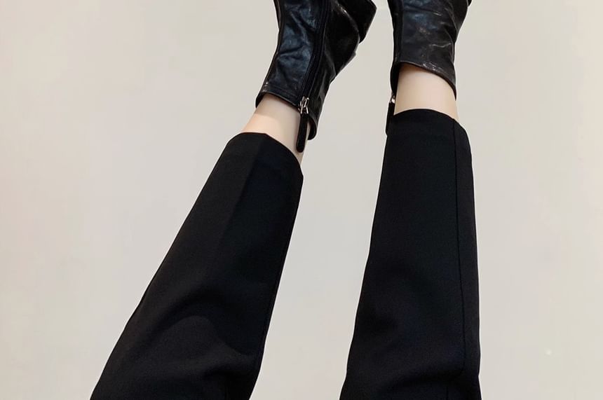 Chunky Heel Plain Zip-Up Genuine Leather Short Boots