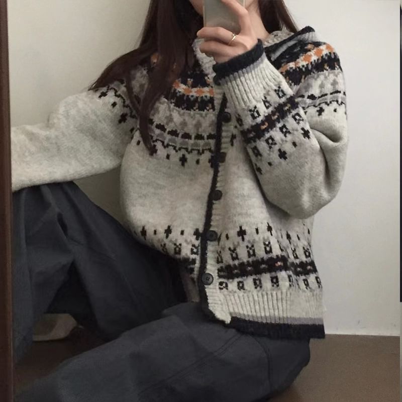 Patterned Hooded Cardigan