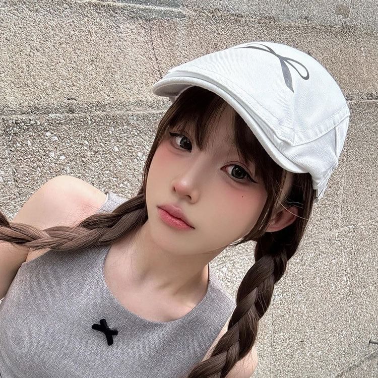 Cap Bow Print Newsboy