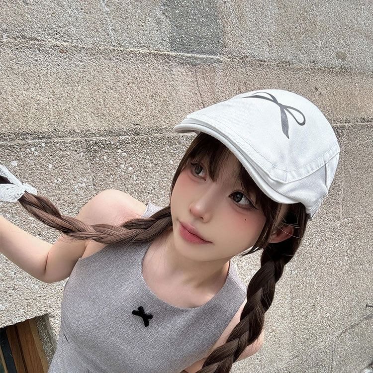 Cap Bow Print Newsboy