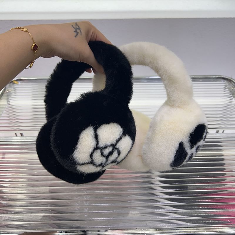 Print Floral / Bow Set Ear Scarf Muffs Fluffy