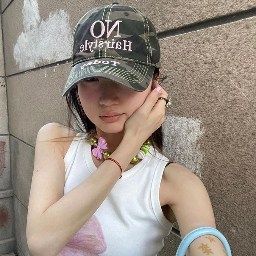 Embroidered Camo Print Baseball Letter Cap