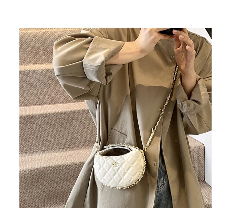 Quilted Chain Strap Faux Leather Crossbody Bag
