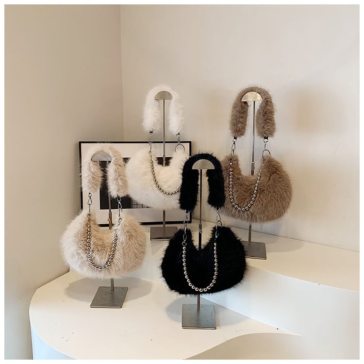 Beaded Fluffy Shoulder Bag