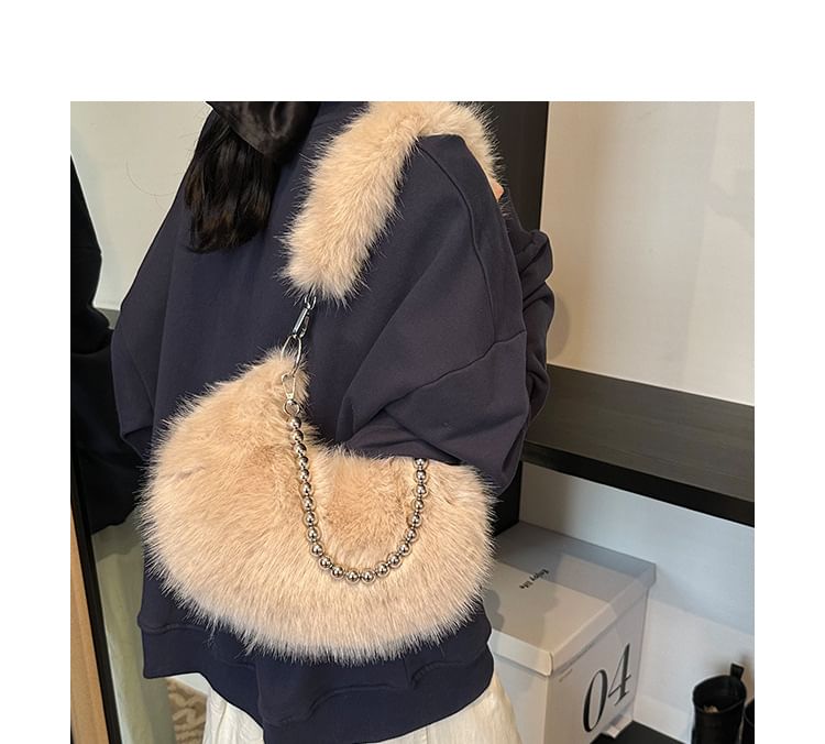 Beaded Fluffy Shoulder Bag
