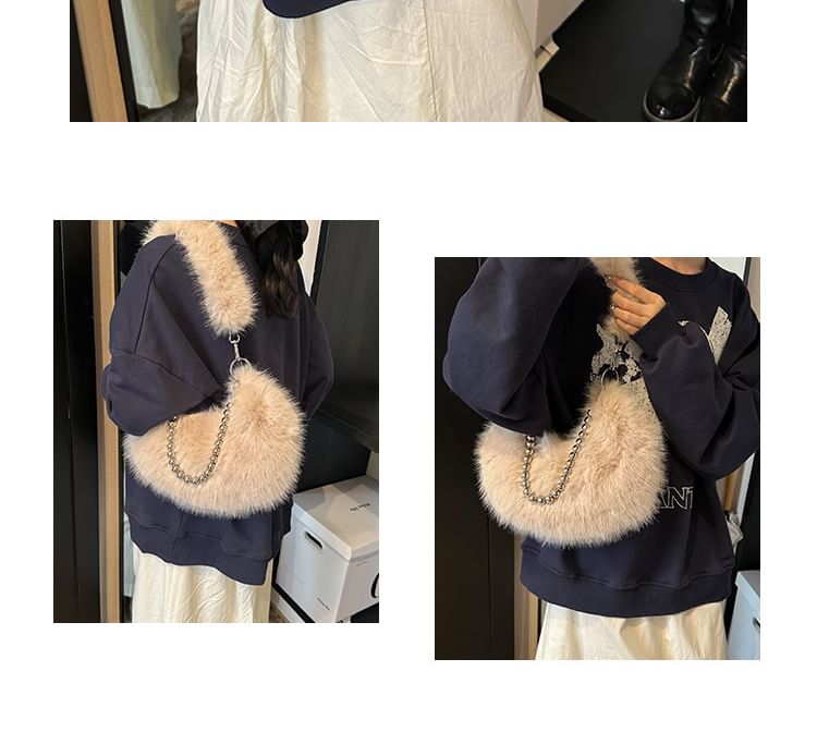 Beaded Fluffy Shoulder Bag