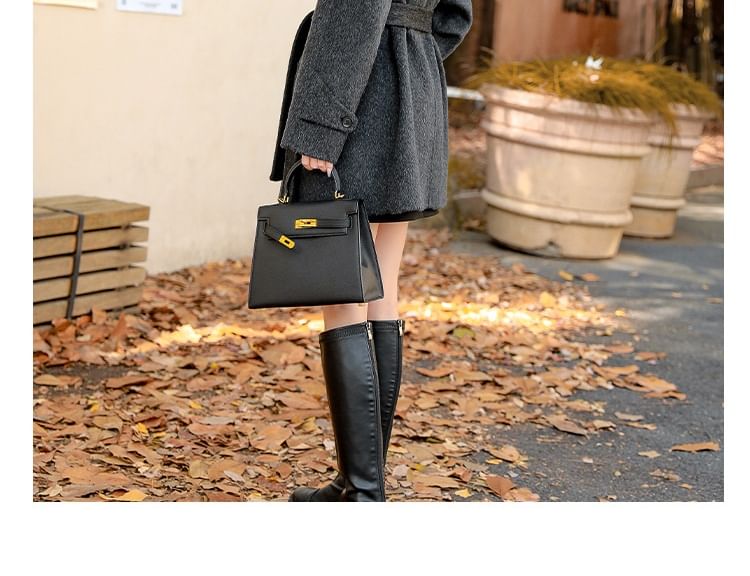 Set: Stand Collar Plain Button-Up Coat + Belt