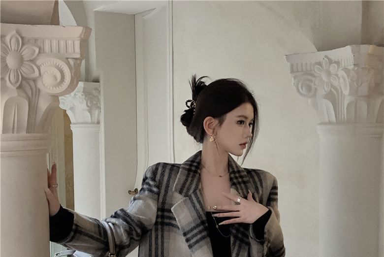 Plaid Double-Breasted Lapel Woolen Coat