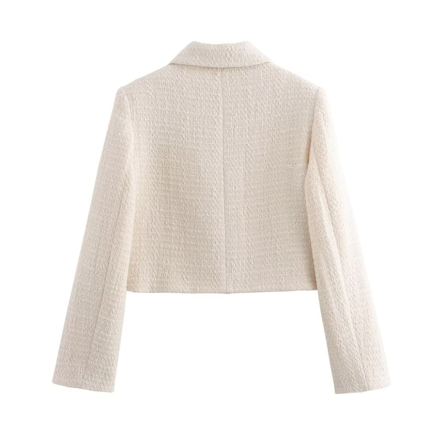 Collared Plain Bow Buttoned Tweed Jacket