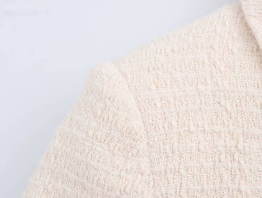 Collared Plain Bow Buttoned Tweed Jacket