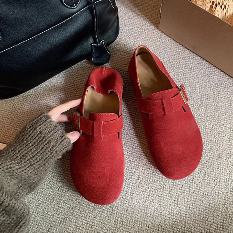 Platform Buckled Suede Slip Ons
