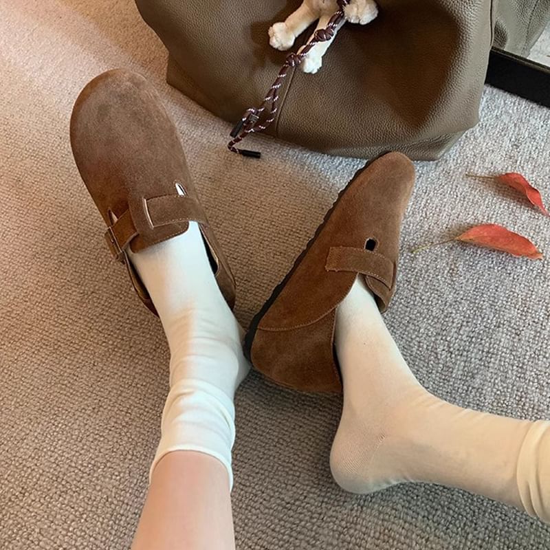 Platform Buckled Suede Slip Ons