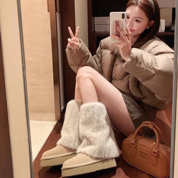 Boots Panel Calf Fluffy Mid Snow Platform