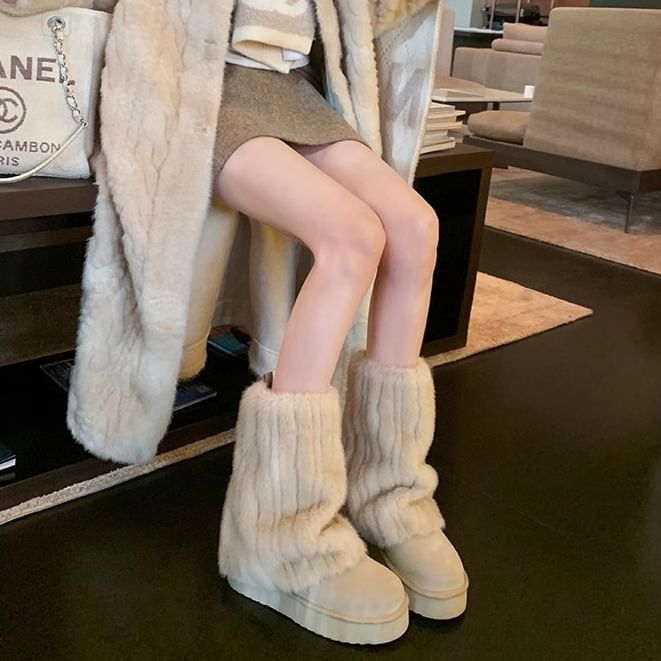 Boots Panel Calf Fluffy Mid Snow Platform