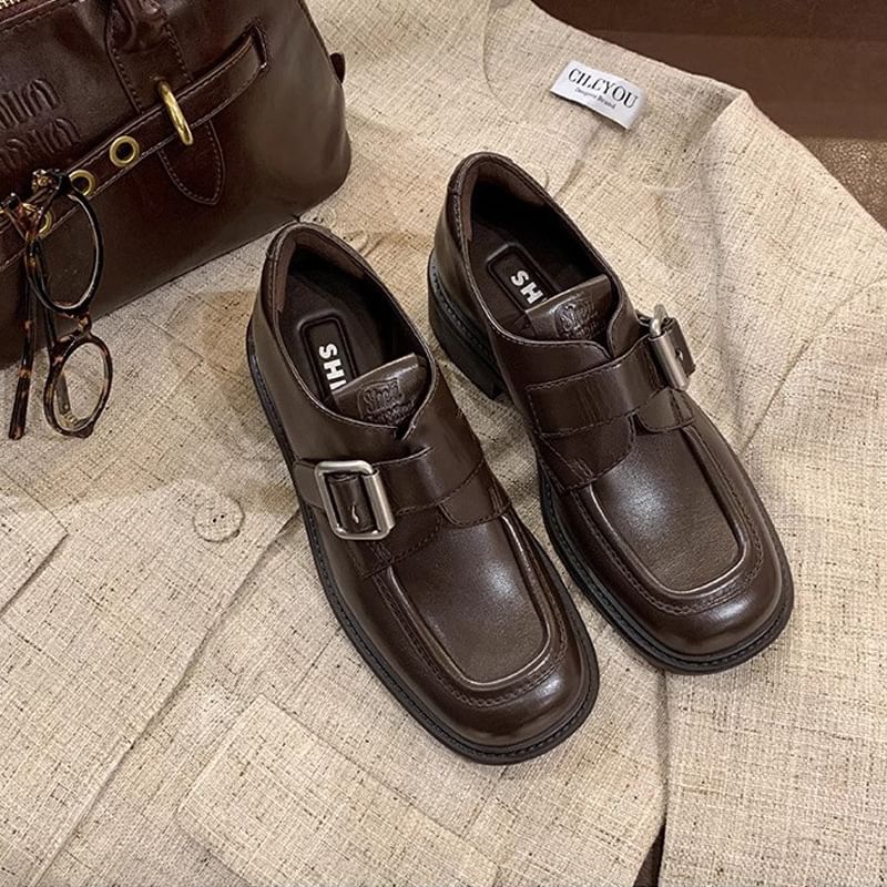Square Toe Buckled Loafers