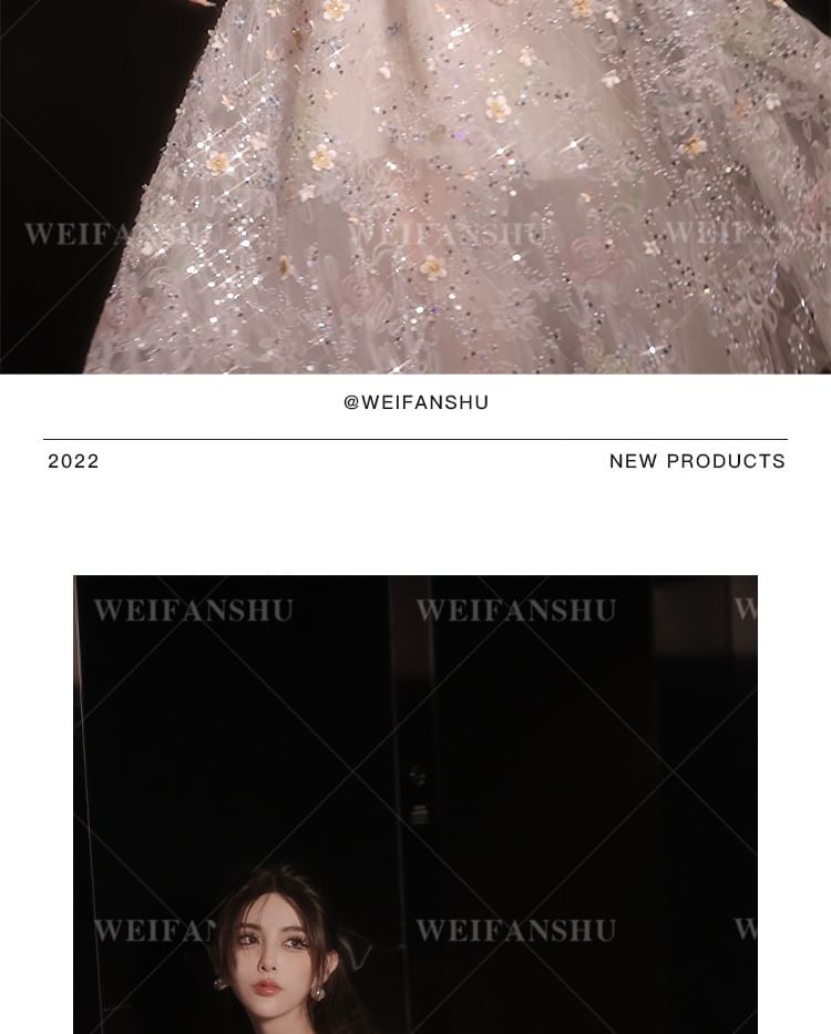 Embroidered Designs) A-Line Evening Sequin Gown Floral (Various