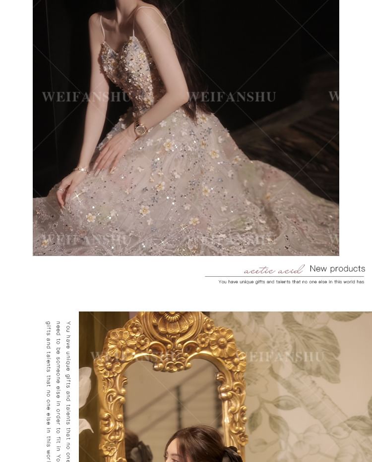 Embroidered Designs) A-Line Evening Sequin Gown Floral (Various