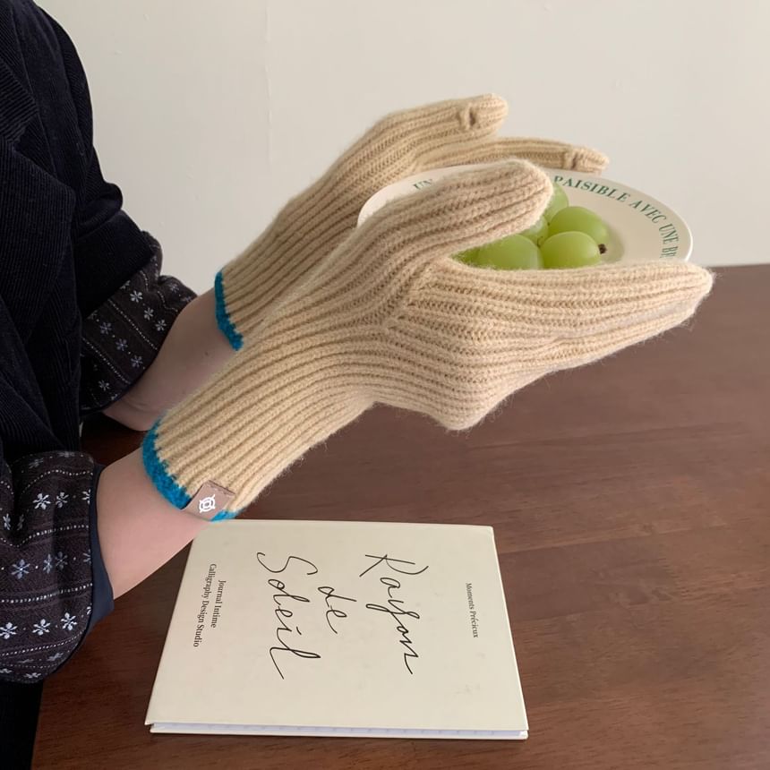 Knit Two-Tone Gloves Touchscreen