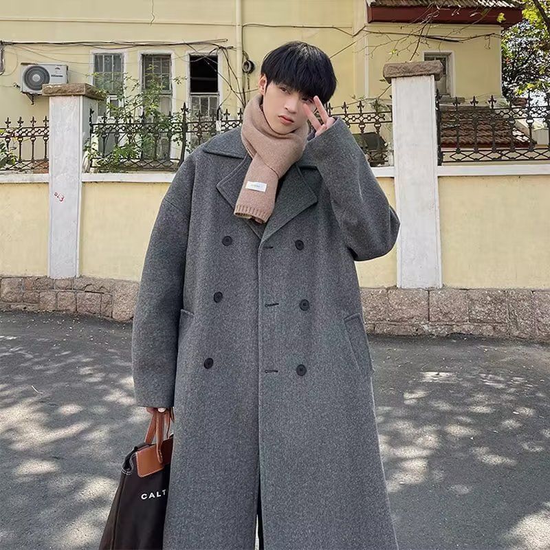 Lapel Collar Midi Double-Breasted Coat