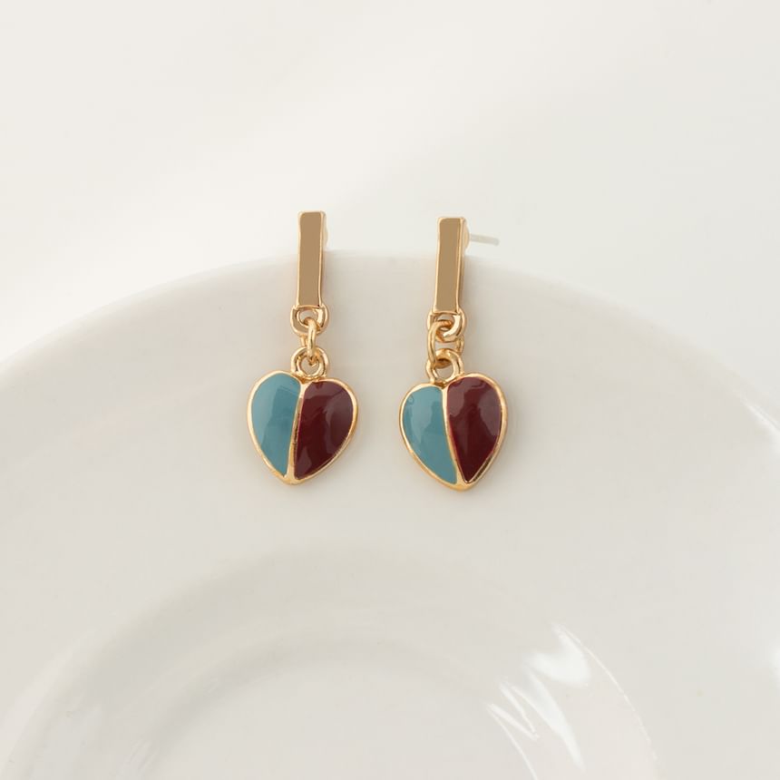 Earring Heart Glaze Drop Alloy