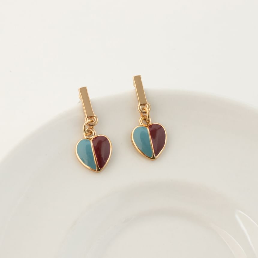 Earring Heart Glaze Drop Alloy