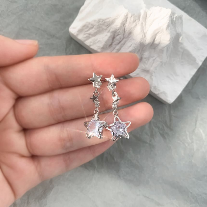 Earring Star Dangle Rhinestone Alloy