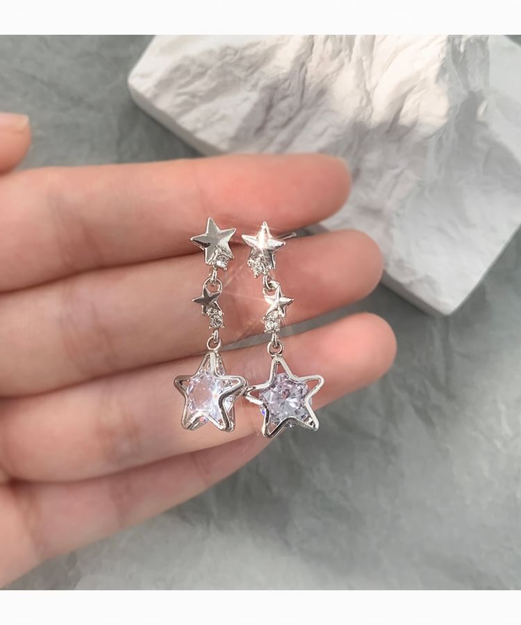 Earring Star Dangle Rhinestone Alloy