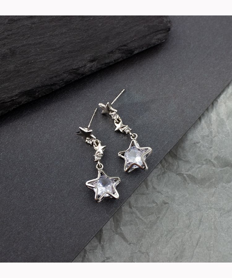 Earring Star Dangle Rhinestone Alloy