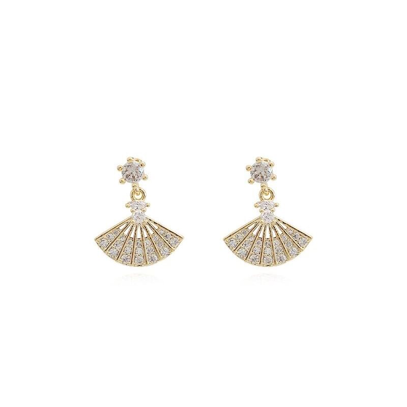 Drop Rhinestone Fan Alloy Earring
