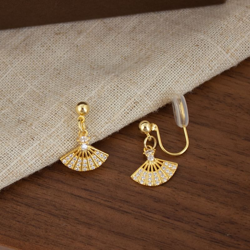 Drop Rhinestone Fan Alloy Earring