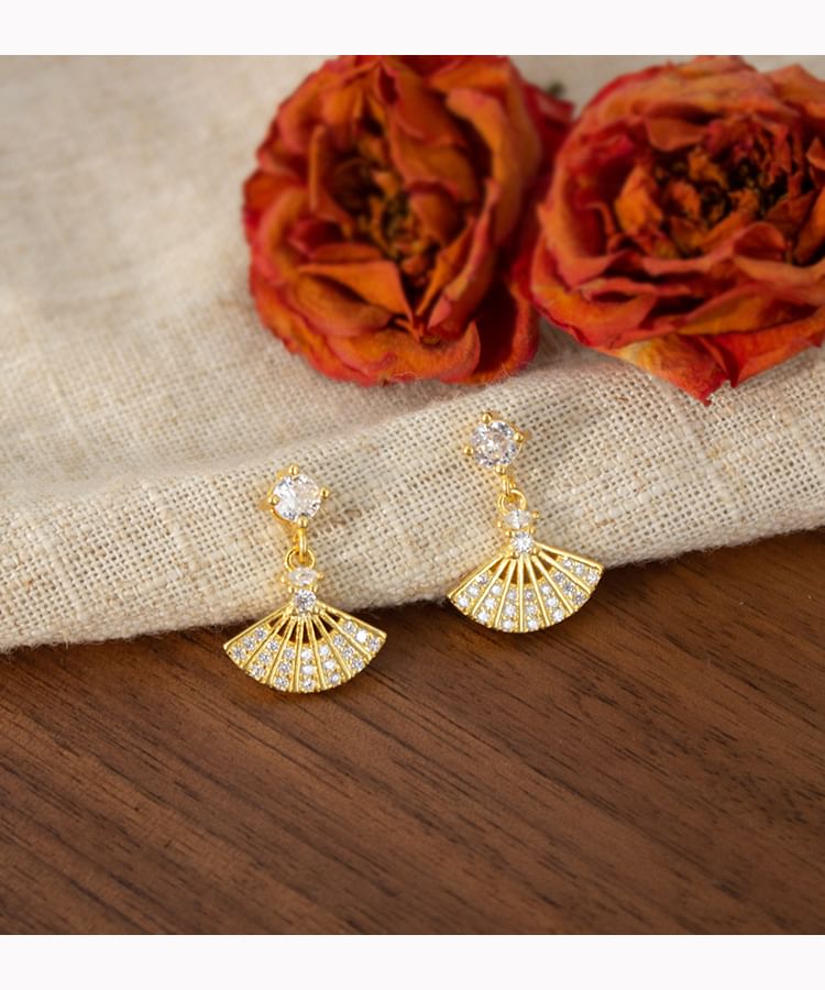 Drop Rhinestone Fan Alloy Earring