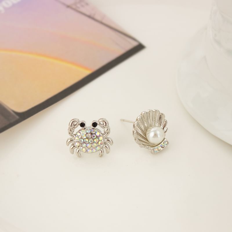 Crab Pearl Alloy Rhinestone Earring Shell / Stud Starfish Faux