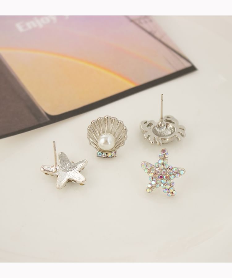 Crab Pearl Alloy Rhinestone Earring Shell / Stud Starfish Faux