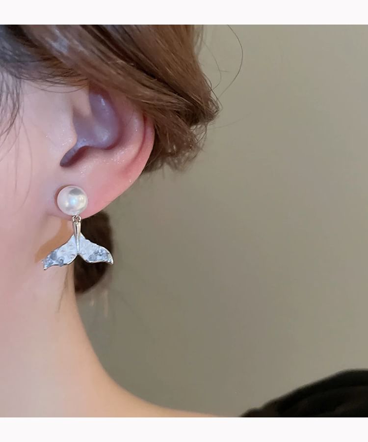 Tail Mermaid Alloy Drop Earring Faux Pearl Crystal