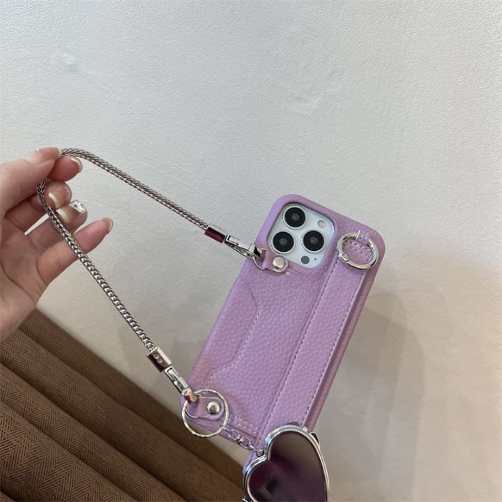 Faux Mirror Heart Case Leather Phone