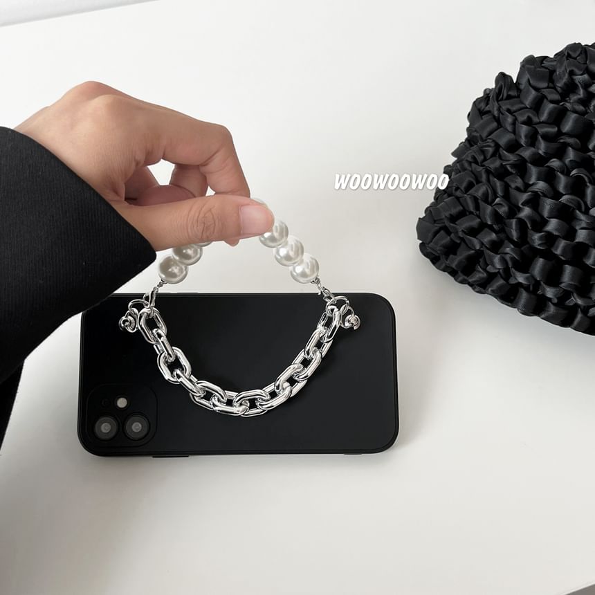 Faux Pearl Strap / Alloy Lanyard Phone Case