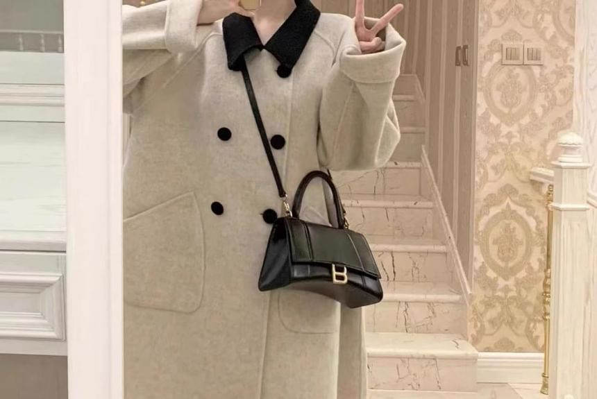 Contrasted Double-Breasted Wool Coat