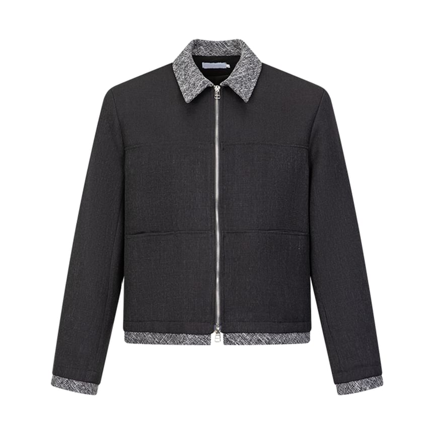 Collared Panel Tweed Zip Jacket