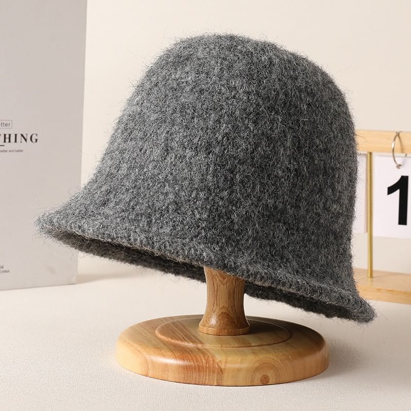 Bucket Hat Knit Fuzzy Plain