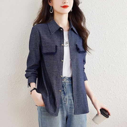 Collared Tweed Button-Up Jacket