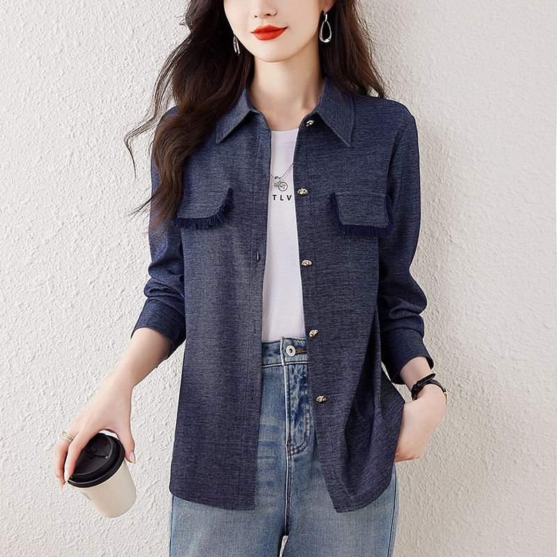 Collared Tweed Button-Up Jacket